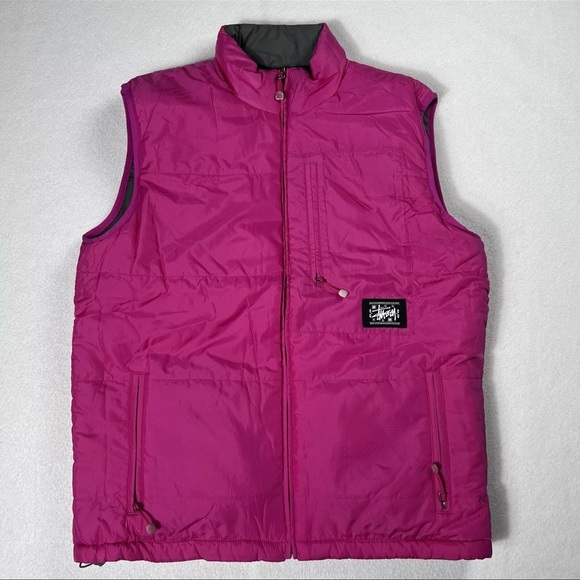 Stussy Women's Puffer Vest Reversible Authentic Gear Pink Gray Medium - Picture 1 of 12